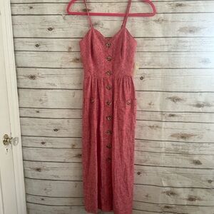 Indigo Rein Button Front Linen Blend Red Dress XS